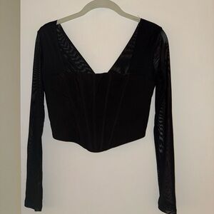 fab'rik Black Sheer Sleeve V-Neck Blouse